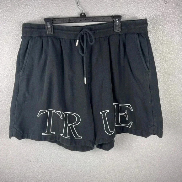 True Religion Men’s Basketball Fleece Shorts Black Y2K 2XL Pull On Drawstring - Picture 2 of 9